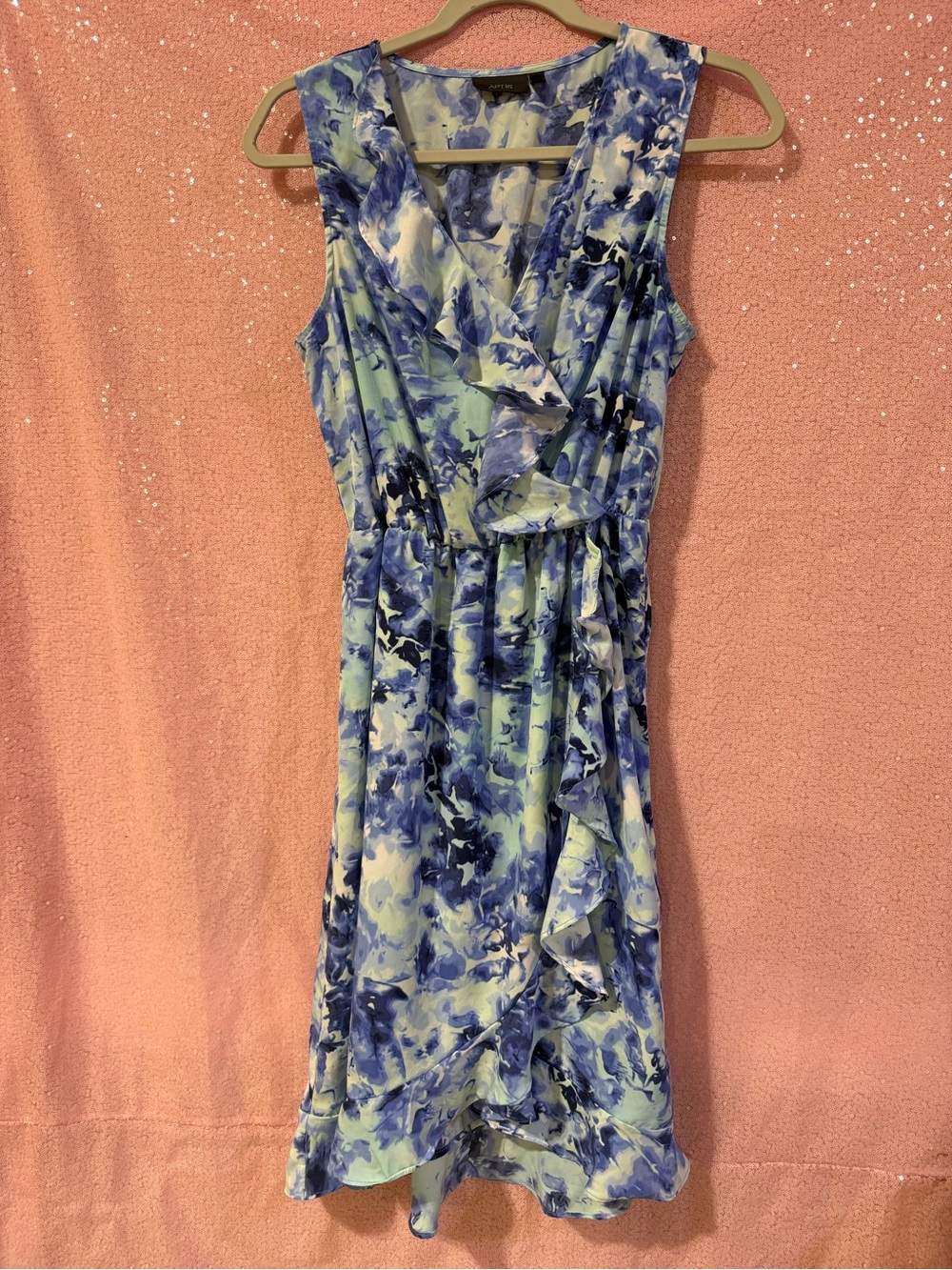 Sleeveless Blue Floral Wrap Dress M6